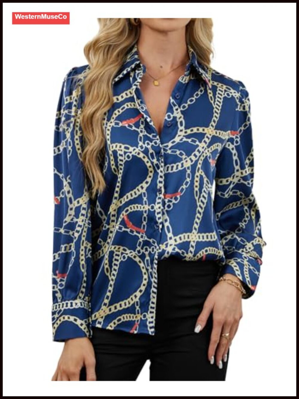 Silky Wrinkle-Resistant Button Down Blouse Relaxed Fit Casual Work Top